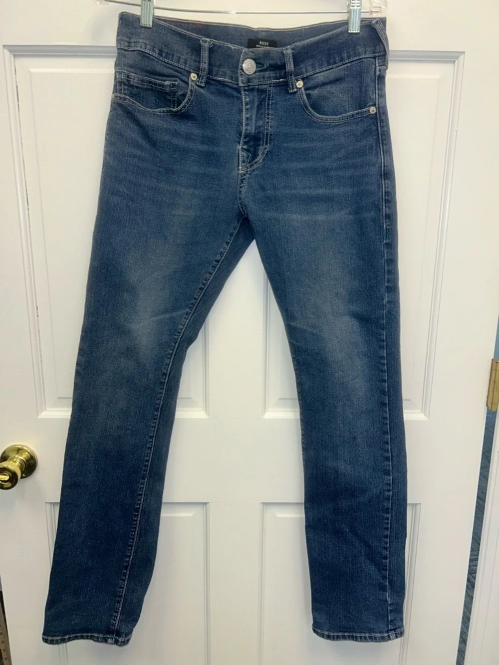 True Religion Ricky Relaxed Straight Leg Blue Jeans Green Stitching Horseshoe